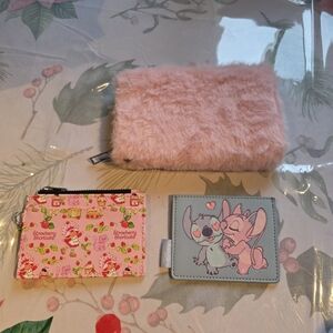 Cute Pink Fuzzy Pencil Case & Matching Kids Wallet Set - Pink